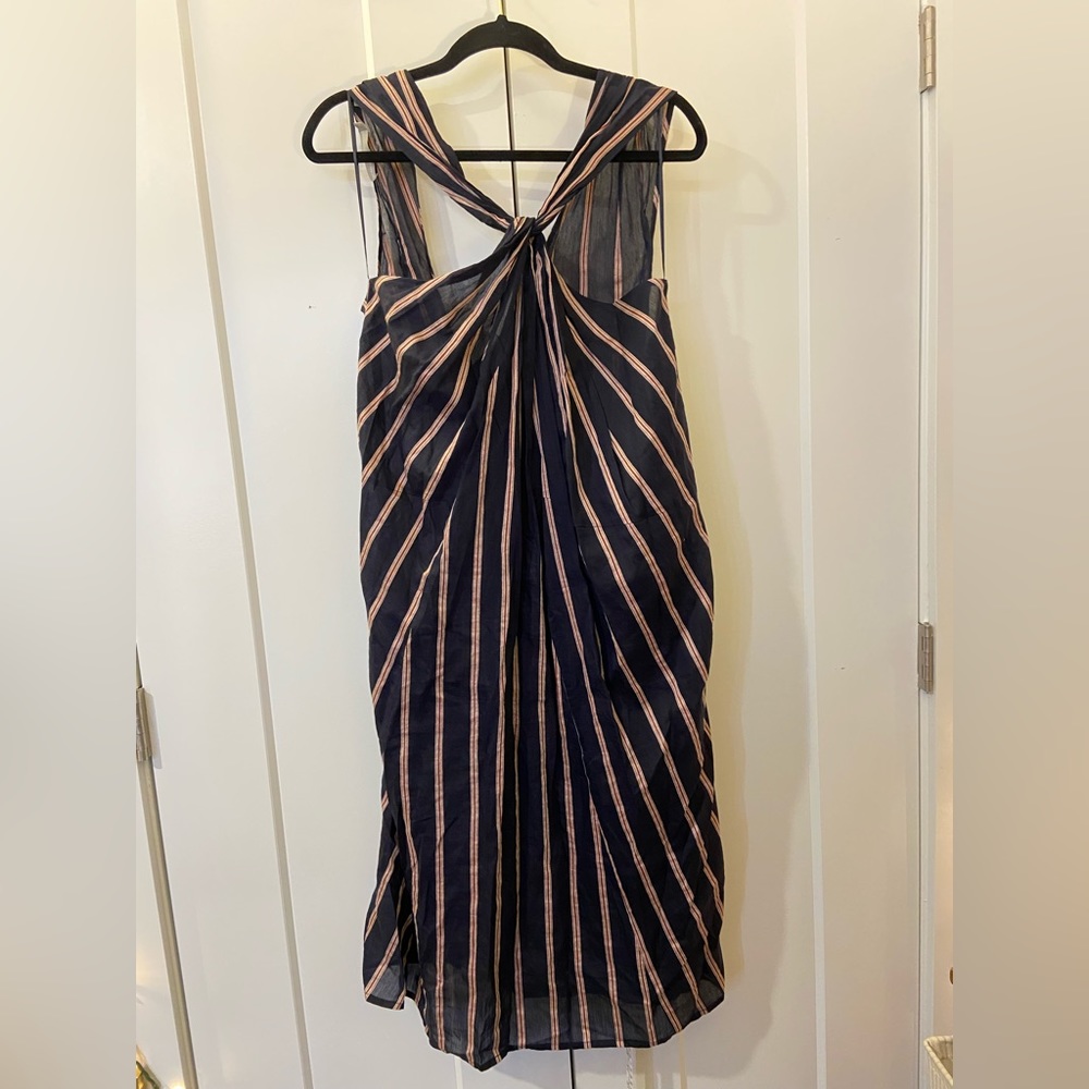 Vince textured stripe twist front halter dress